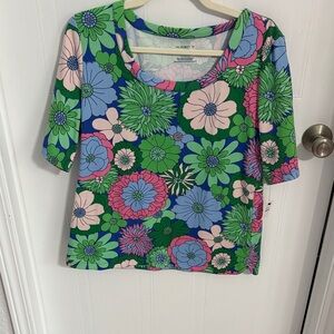 Floral Scoop Neck Women's Top in Green